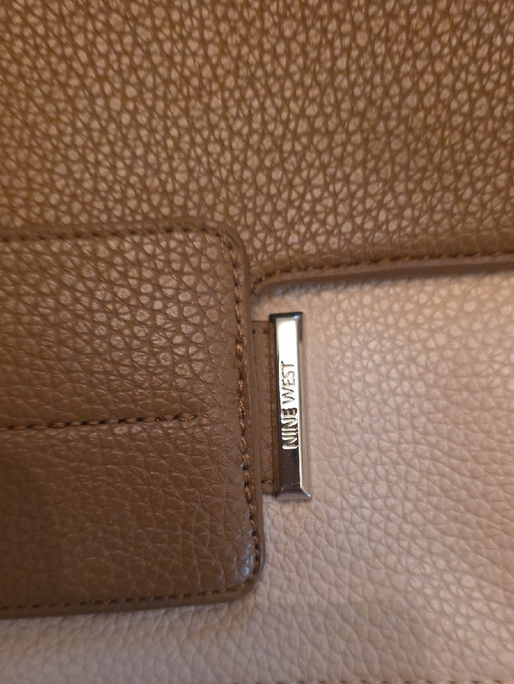 Nine West Tan and Cream Pebbled Leather Colorblock Shoulder Bag